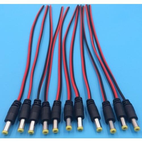 10pcs DC12V 5.5*2.1mm Male Plug Power Pigtail Cable jack For CCTV Security Cameras Connector