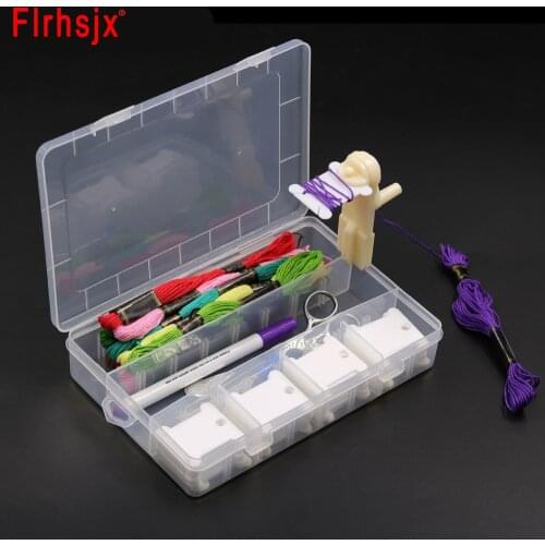 112pcs Cross Stitch Tools Set Plastic Storage Box with Embroidery Threads Scissors Floss Bobbins Water Soluble Pen Sewing Tools