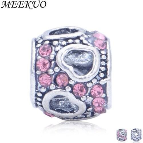 2Pcs/lot spring flower Pink enamel beads for Jewelry making Fit Original Heart Charm Bracelet