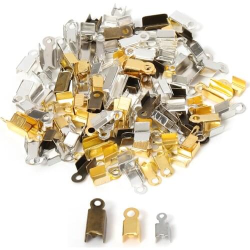 200pcs Fastener Metal End Caps End Clasps for Leather Cord Crimp Bead Connectors Wholesale Accessories for Jewelry Making DIY