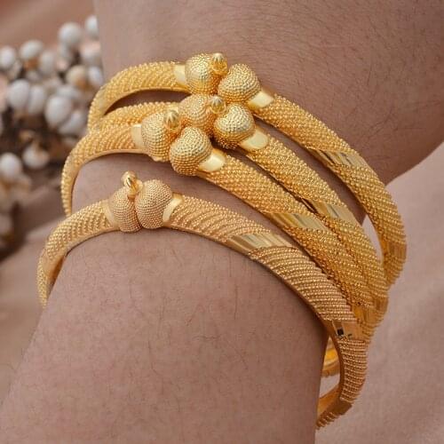 4pcs Dubai Bangle For Women Indian Bracelet Africa Ball Jewelry Gold color Bangle&Bracelet Ethiopian Wedding Bride Jewelry