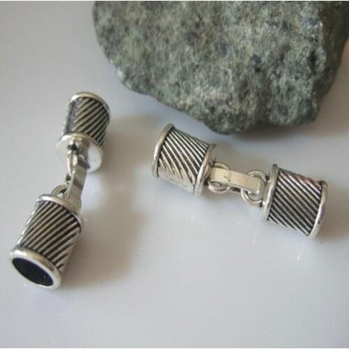 5 Sets Antique Cylinder Shaped Carved End Cap Clasp For 7mm Round Leather Cord Jewelry Accessories