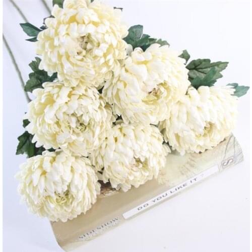 7Pcs Fake Single Stem Pineapple Chrysanthemum Simulation Round Chrysanthemums for Wedding Home Showcase Decorative Flowers