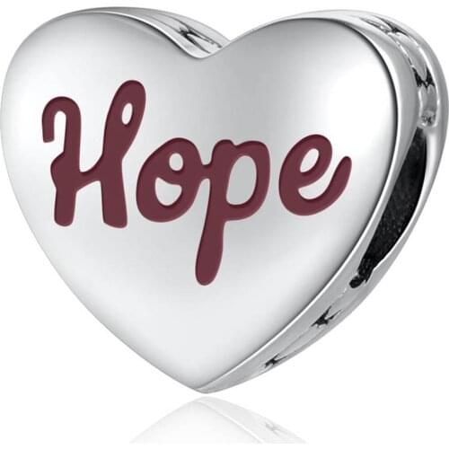 Authentic S925 Silver Enamel Hope Ribbon Love Heart Bead Charms fit Lady Bracelet Bangle For Women DIY Jewelry Making
