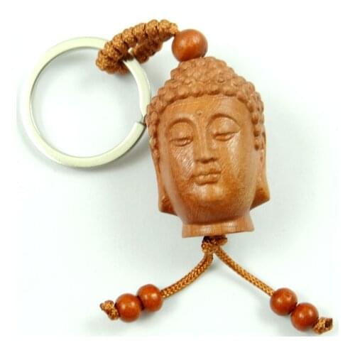 Mahogany Three-dimensional Engraving Key Chain Lifelike Buddha head Pendant Key Ring Jewelry Gift For Car Accessories L17
