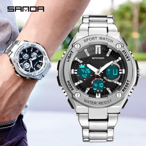 SANDA Men Watches Stainless Steel Quartz Wristwatches Men Waterproof S Shock Clock Military Watches relogio masculino 783