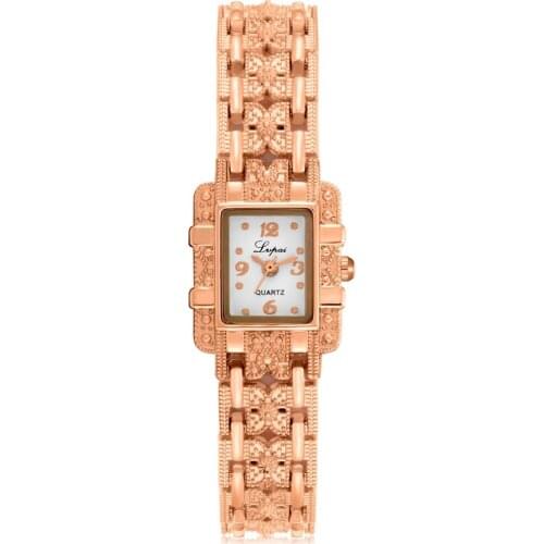 Gold Bracelet Watch Women Luxury Stainless Steel Retro Quartz Wristwatches Elegant Womens Dress Watches Small Square Dial Clock