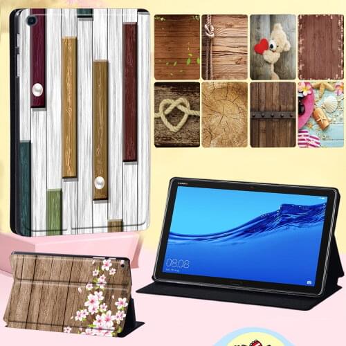 Leather Case for Huawei MediaPad M5 Lite 8/MediaPad M5 Lite 10.1"/MediaPad M5 10.8" Anti -cratch Leather Wood Pattern Cover Case