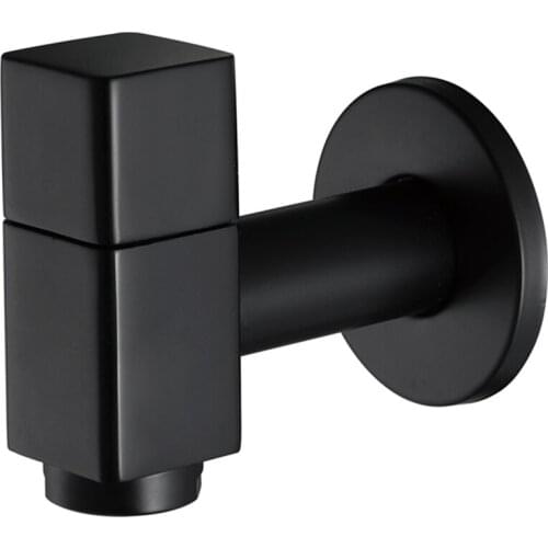 Black Square Copper Wall Mounted Washing Machine Tap Mop Pool Tap Garden Outdoor Bathroom Water Faucet