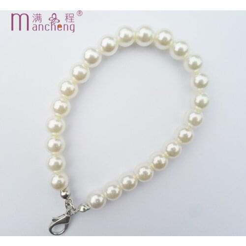 Cheap Round White pearl key chains women men All-match Mobile phone chain buckle DIY pearl beads Key Chains Accessories bracelet