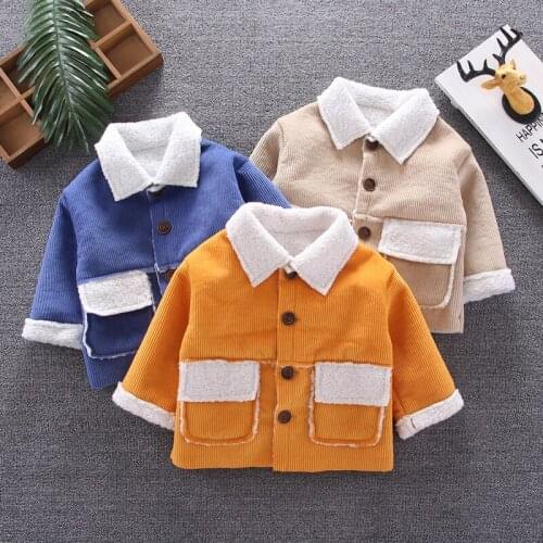 Children Korean-style Corduroy Pocket Single Blouse Overcoat 2020 Thick Winter Coat Cotton-padded Clothes
