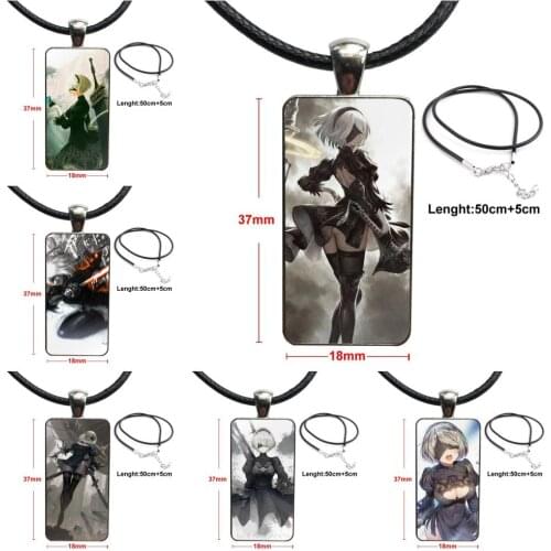 For Girls Yorha No. 2 Type B 2b Nier Automata Jewelry With Steel Plated Glass Cabochon Choker Long Pendant Rectangle Necklace
