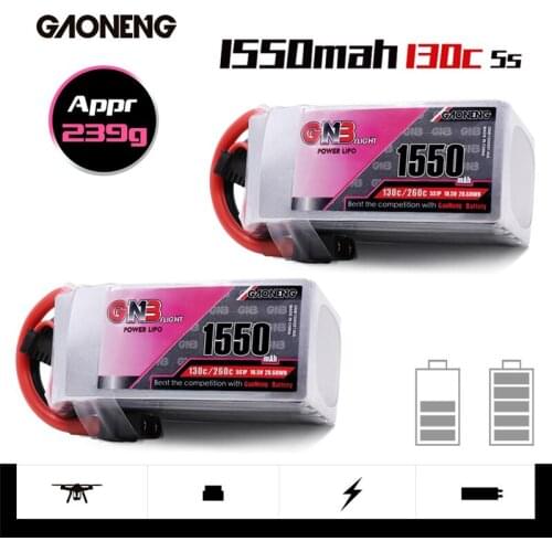 Gaoneng GNB 1550mAh 18.5V 5S 130C/260C Lipo Battery With T/XT60/XT90 Plug For RC Helicopter Quadcopter FPV Racing Drone Parts
