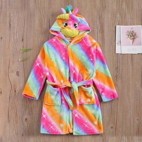 2021 Toddler Baby Girl Colorful Flannel Robes Warm Bathrobe Animal Shaped Hooded Side Pockets Autumn Winter Clothing 5-9Years