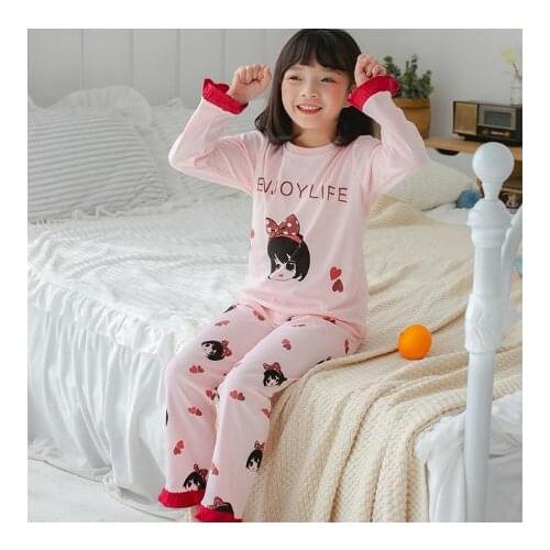 Cotton Girls Sleepwear Cartoon Autumn Children Pajamas Set Big Girls Casual Sleeping Clothing Full Kids Pijamas Suit for 3-18yrs