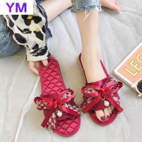 Hot Sell 2021 Concise Mule Shoes Beach Women Sandals Leather Pu Loafers Bowknot Ladies Summer Designer New Zapatillas Mujer Casa