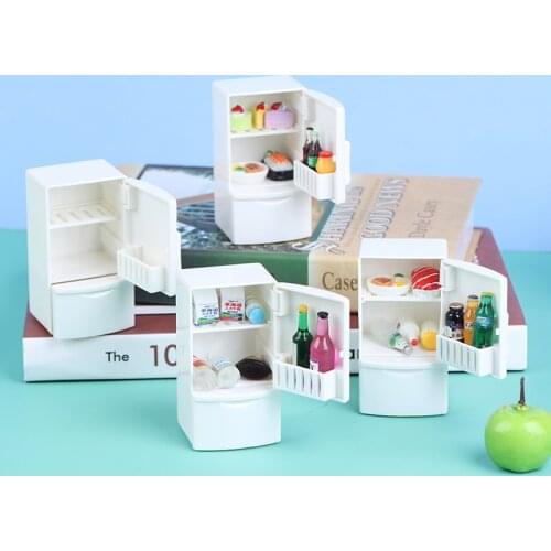 1/12 Dollhouse Miniature Kitchen White Wooden Fridge Refrigerator Freezer for Dolls Bedroom Living Room Accs Kids Toy Wholesale