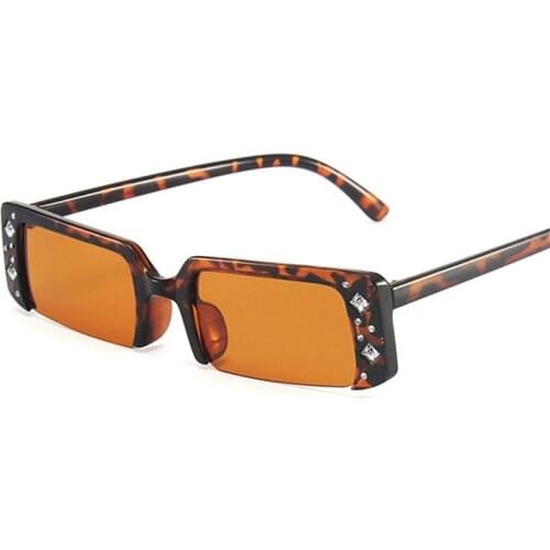 Fashion Small Rectangle Semi-Rimless Sunglasses Women Luxury Diamond Decoration Eyewear Men Square Shades UV400