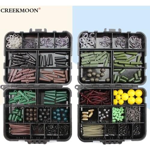 Carp Fishing Accessories Tackle Set 174/189pcs with Hooks, Rubber Hoses, Swivel, Beads, Sleeves Swivel Stopper Sinker Slide