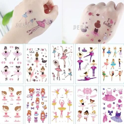 10pcs Cartoon Ballet Girl Temporary Tatoo Sticker Waterproof Fake Tattoo Hand Foot Tattoos Dance Love Skirt for Kids Children