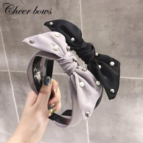 Fashion Pearl Knot Hairband Solid Bow Non-slip Tooth Headbands Wide Women Turban Bezel For Girls Hair Hoop Hair Accessories