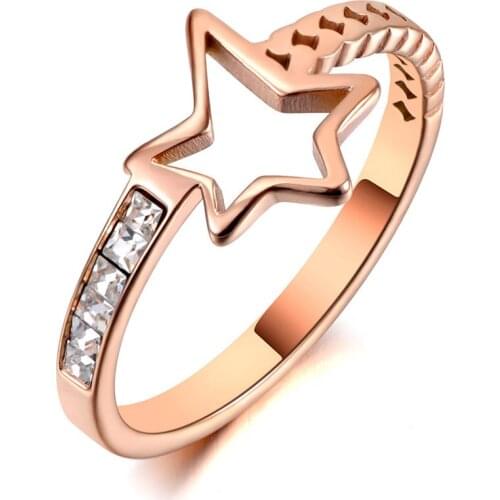 Original Design Stainless Steel CZ Crystal Star Rings Jewelry For Women Girls Romantic Personality Finger Ring R20008