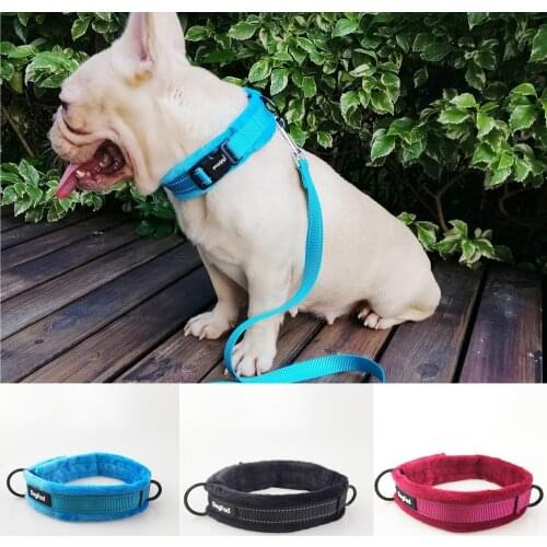 Dog collar Soft Flannel Padded Back/Front Clip for Easy Control pet collar Adjustable Reflective Small Medium Large Dogs Leads