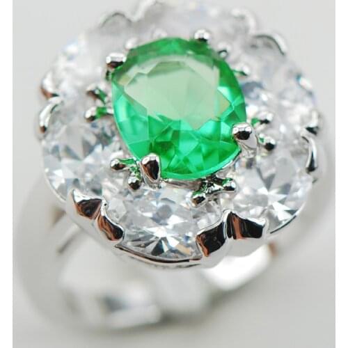 Peridot White Crystal Zircon 925 Sterling Silver Ring Size 6 7 8 9 10 F1003