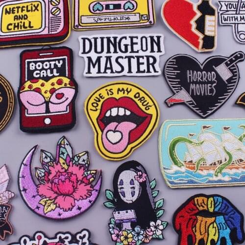 Prajna Sexy Lips Embroidered Patches For Clothing Letters Stripes Iron On Patches Cartoon Cute UFO Stickers Van Gogh Patch DIY