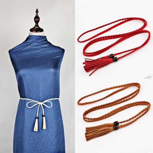 Ladies Dress Belt Womens Fine Belt Wooden Beads Decoration Super Long Waist Chain Super Move Tassel Dress Waist Belt