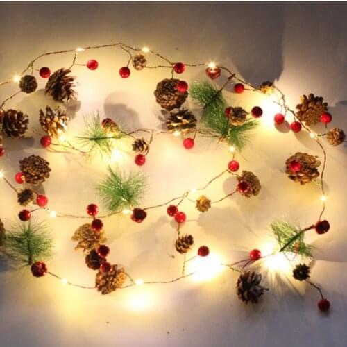 2.2M 20LED Christmas Tree Light String LED Pine Cones Garland Red Vine 2022 Christmas Decoration for Home Ornament
