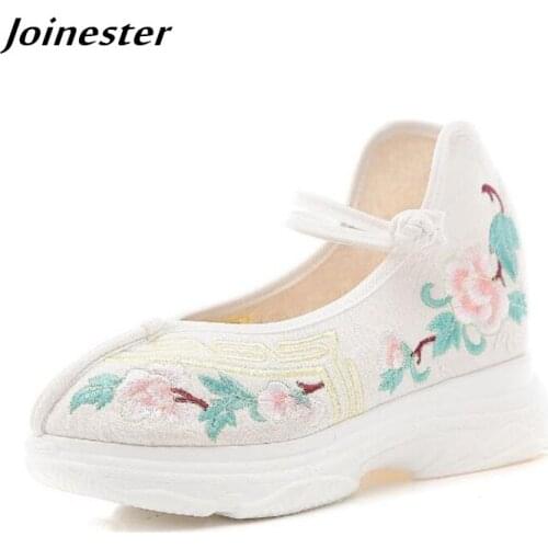 Summer Women Floral Embroidered Mary Jane Sandals Ladies Retro Wedge Espadrilles Girls Trifle Heel Pumps Vintage Casual Shoes