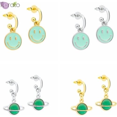 Smiley Face/Planet Pendant 925 Sterling Silver Ear Needle Korean Fashion Stud Earring Minimalist Jewelry For Women Birthday Gift