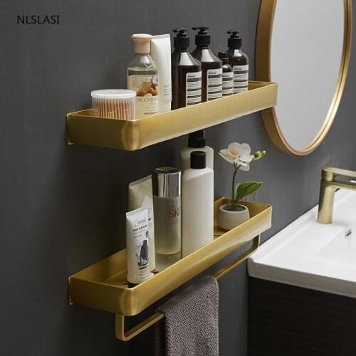 Golden Space Aluminum Punch-free Storage Rack Kitchen Organizer Shelves Bath Shower Holder Rack with Hook Bathroom Accessories