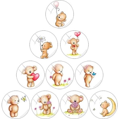 TAFREE New Arrival 10PCS/LOT Little Bear Cute Illustration Pictures 12-25 mm Glass Beads Diy Jewelry Components Flat Back