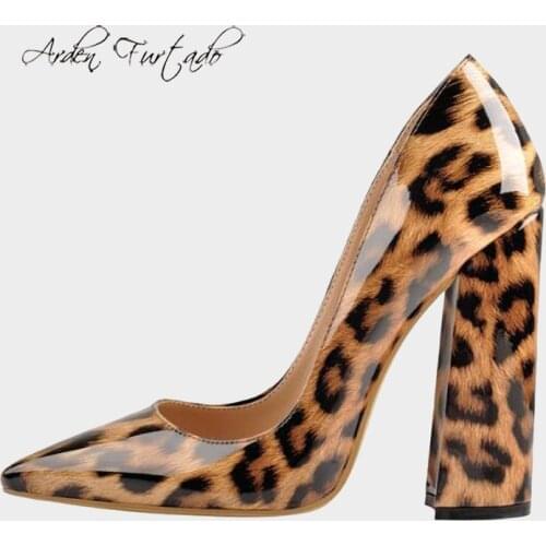 Arden Furtado Summer Fashion Womens Shoes Pointed Toe Chunky Heels Shallow Sexy Elegant Slip-on Pumps Leopard Print high heels