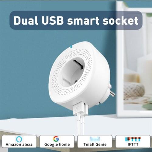 EU Plug Smart WiFi Socket With Double USB Port Smart WiFi Plug With LED Indicator Light Support For Alexa Google Home IFTTT