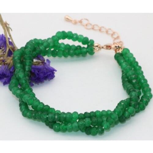 Top quality fashion 2*4mm green jades chalcedony stone faceted abacus beads 3 rows multilayer bracelets jewelry 7.5inch B2784