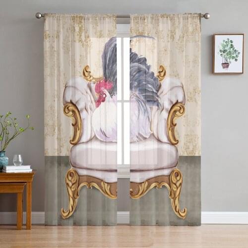 Chicken Sitting On Sofa Retro Vintage Tulle Curtain Voile Transparent for Bedroom Living Room Kitchen Sheer Window Curtains
