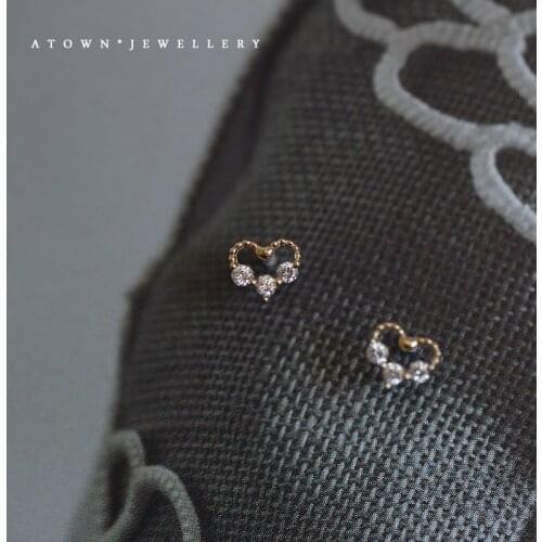 S925 Sterling Silver Earrings For Women Set Gold Crystal Zircon Punk Heart Mini Retro Design Lady Fashion Korea Jewelry INEFFA