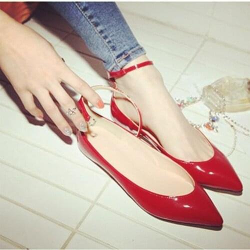 Women shoes 2021 Patent Leather Pointed Toe flats shoes zapatos de mujer cute shoes lolita shoes leather flats big size 49