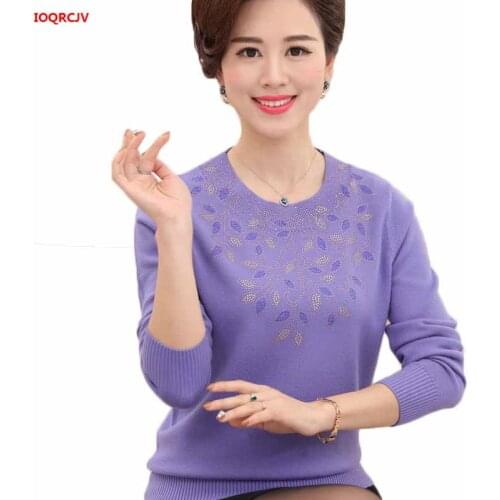 Middle-aged Womens Knitted Sweaters Spring Autumn Long Sleeve Plus Size Loose Knitwear Mother Clothing Wool Pullover Tops W1766