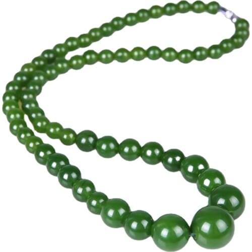 Genuine Natural Green Jade Beaded Necklace Women Fine Jewelry Real Chinese Grade A Jades Stone Necklaces Accessories Jewellery