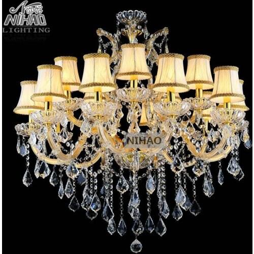 Gold color cristal chandelier Lighting Fixture Big Crystal Chandelier Lights incandescent luminaire for Hotel,Restaurant,Foyer