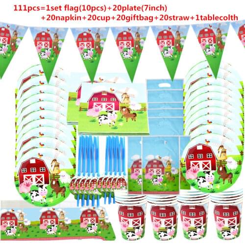 1set 20people use Cow Theme Party Ranch Zoo Party Decoration Supplies Farm Animal Paper Plate Paper Cup Birthday Party Dec