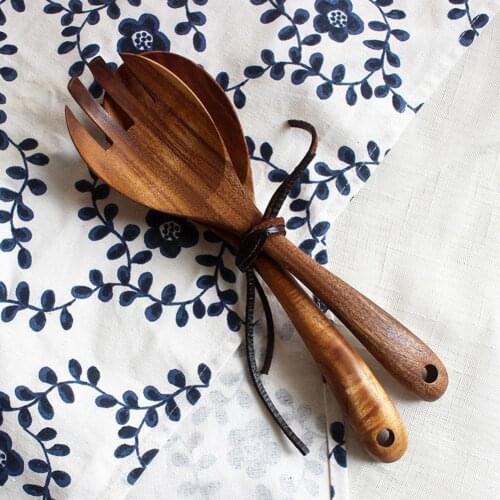 1Pcs Wooden Spoon Salad Fork Large Serving Spoon Set Wood Kitchen Utensils Long Handle Soup Spoon Ladle Salad Server Tableware