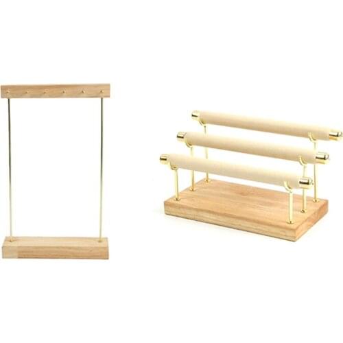 2 Pcs Wooden Jewelry Display Stand Ring Holder Jewelry Tool, 33.5 X 5 X 20cm & 19 X 10 X 12cm
