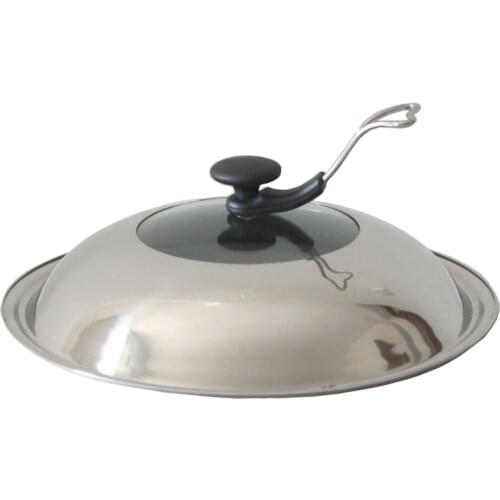 2016 Real Chinese Wok Lid Visual Large Stainless Pyrex Glass Round Chef Pan Lid with Knob Qualtiy Pan Cover Kitchen Supplies