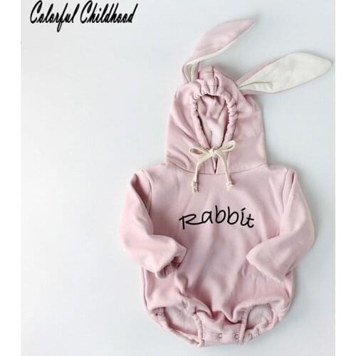 2018 New Born Winter Baby Girl Clothes Rompers Kids Fall Long Sleeve Soft Cozy Warm Velvet Hooded Cute Rabbit Ears Girl Romper