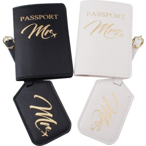 M68C 4pcs Mr Mrs Passport Cover with Luggage Tags Holder Case Organizer ID Card Travel Protector Organizer